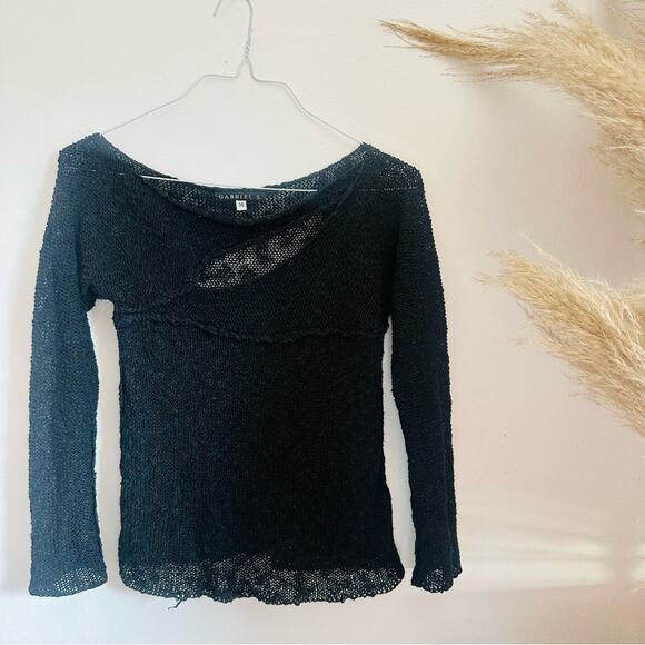 VINTAGE GABRIEL S Y2K Asymmetrical Cutout Loose Hand Knit Pullover Sweater Top M - Picture 2 of 11